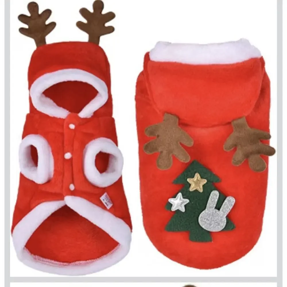 Dog Christmas Costume Reindeer Santa , Red M New